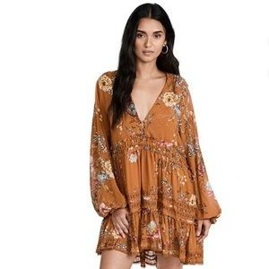 Free People Women's Cherry Blossom Mini Dress, Topaz Combo, Orange, Floral